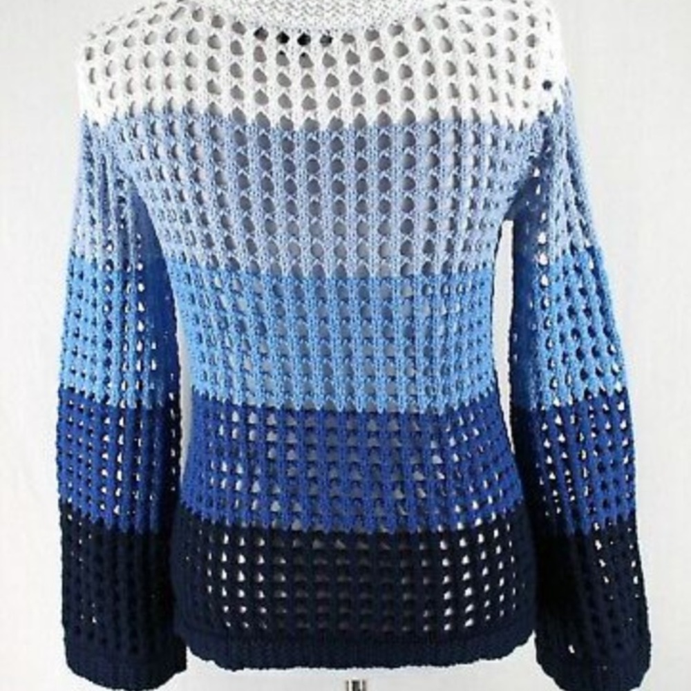 NWOT Boston Proper Women’s Blue & White Open Weave Pullover Sweater (M) - Picture 3 of 7